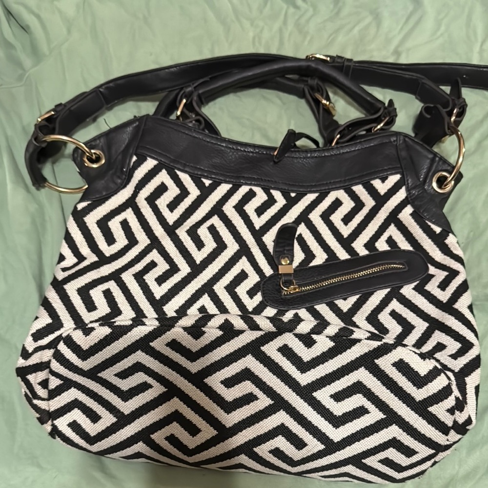 Black and White Patterned Women's Bag